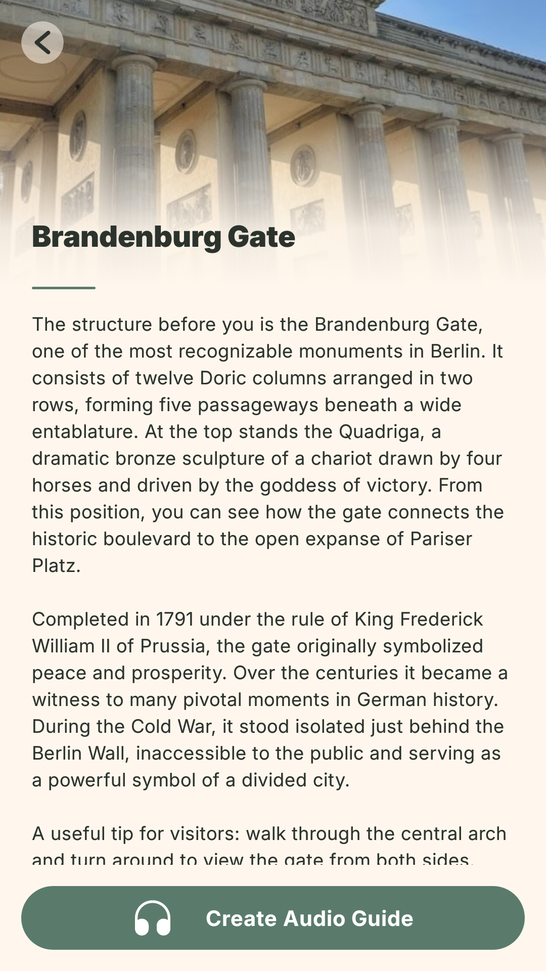 Voyager audio guide screen